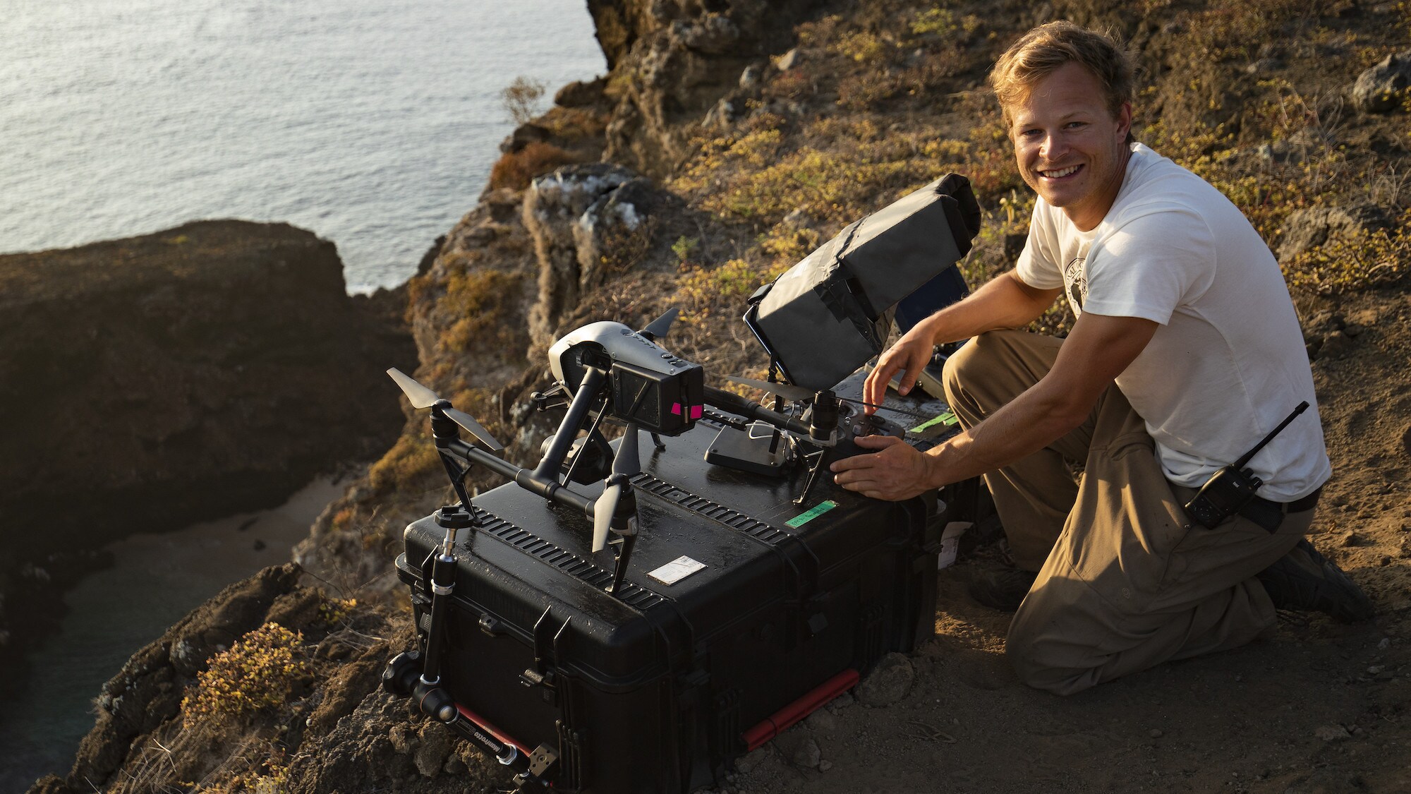 Bertie Gregory working in the Galapagos. (National Geographic for Disney+/Rakel Hansen)