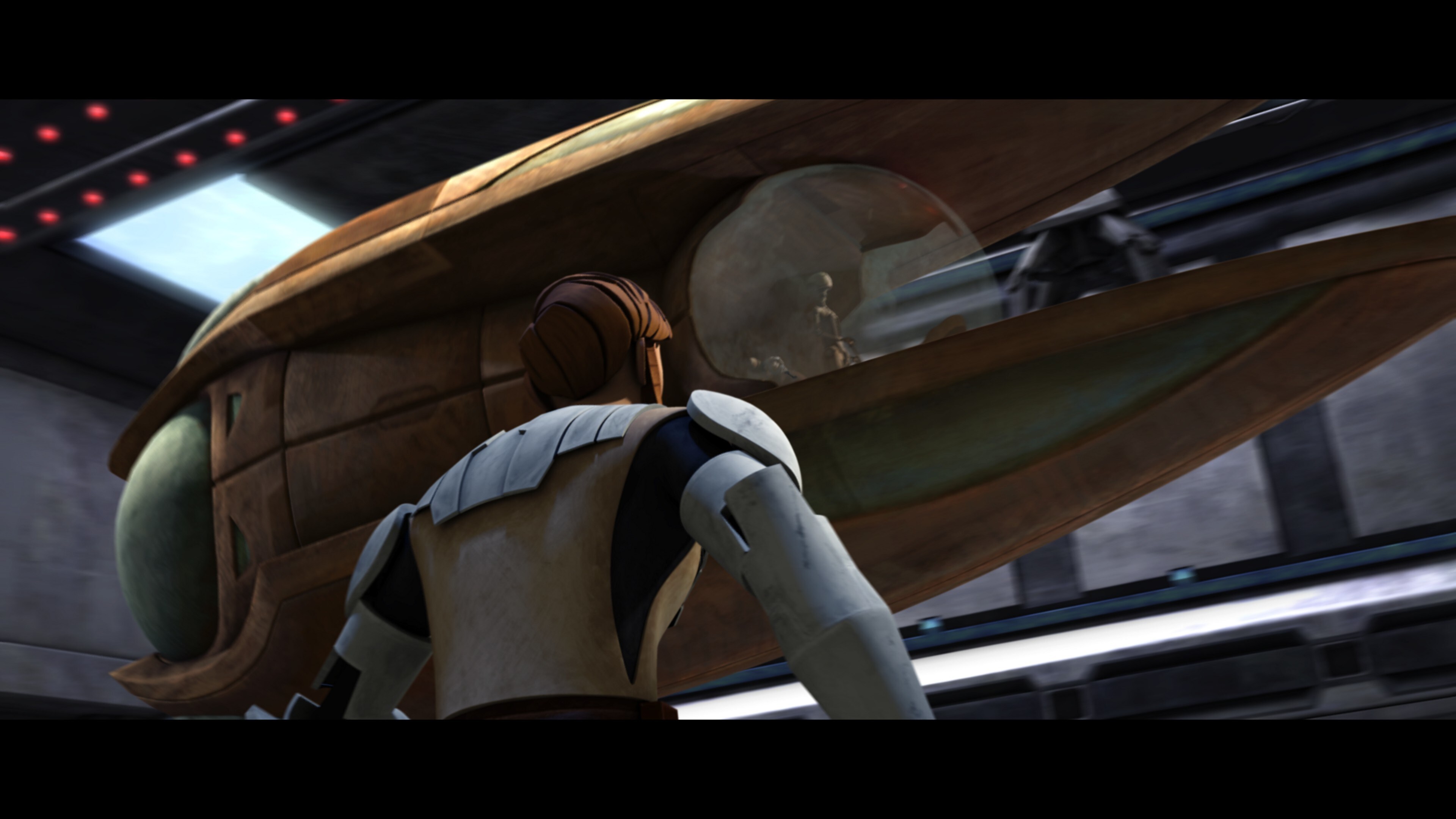 In the original script, the ship that Anakin and Obi-Wan discover in the hangar bay was a Sabaoth...