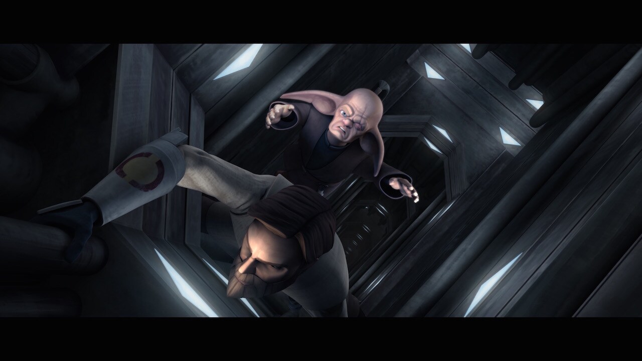 The entire sequence where Obi-Wan and Even Piell try to sneak around the landing platform when th...