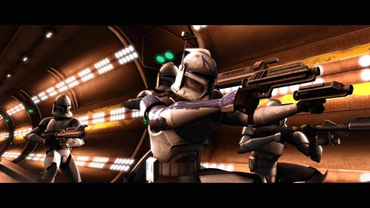According to the script, the clones units dispatched to help invade the laboratory are Wildfire, ...
