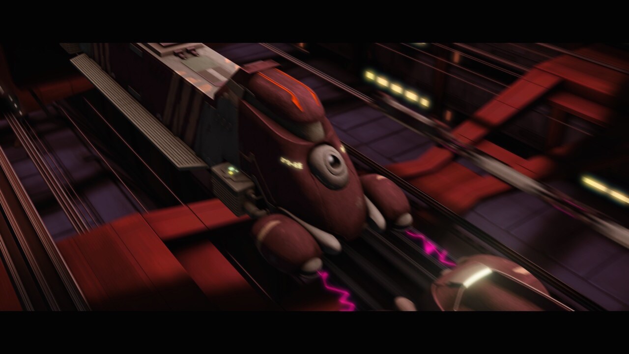 The design of the rail-jet car draws inspiration from the Trade Federation MTT tanks from Episode I.