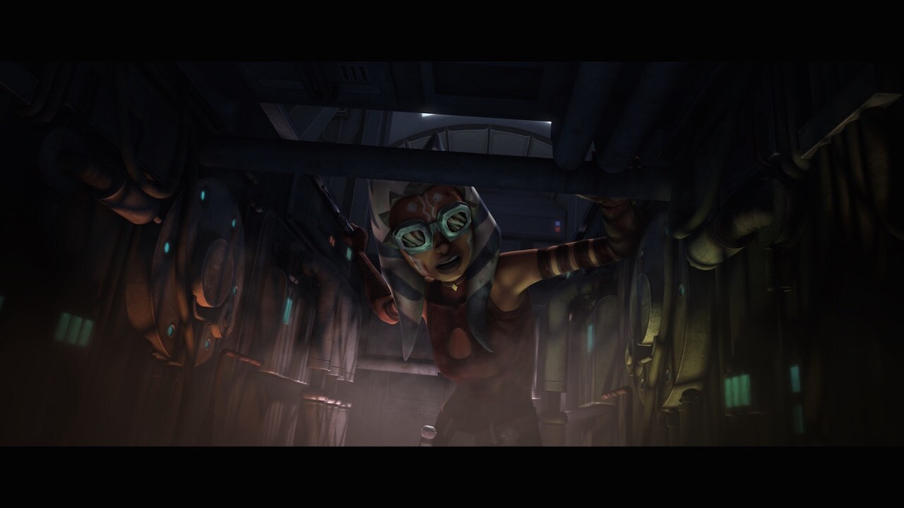 Ahsoka is wearing a re-purposed pair of Hondo Ohnaka's pirate goggles with the strap removed.