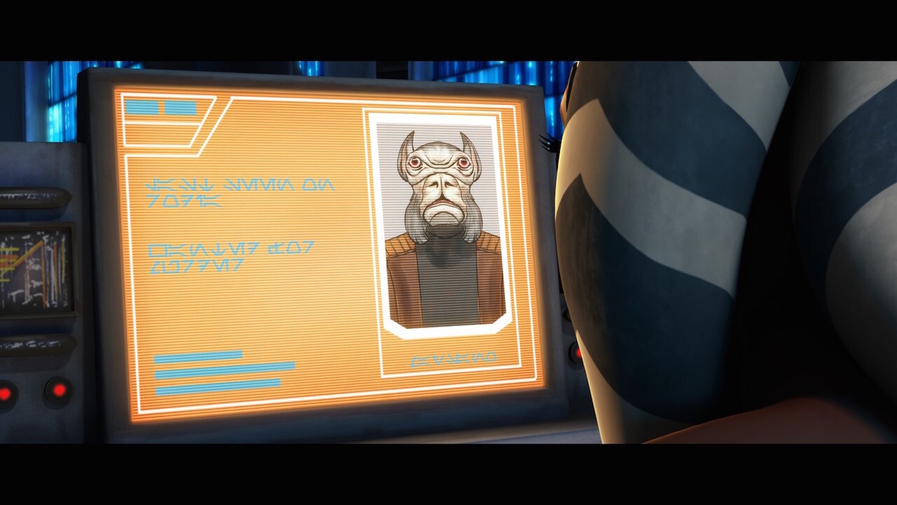Among the criminals on Ahsoka's computer screen in the library are Bannamu ("last seen on Rodia. ...