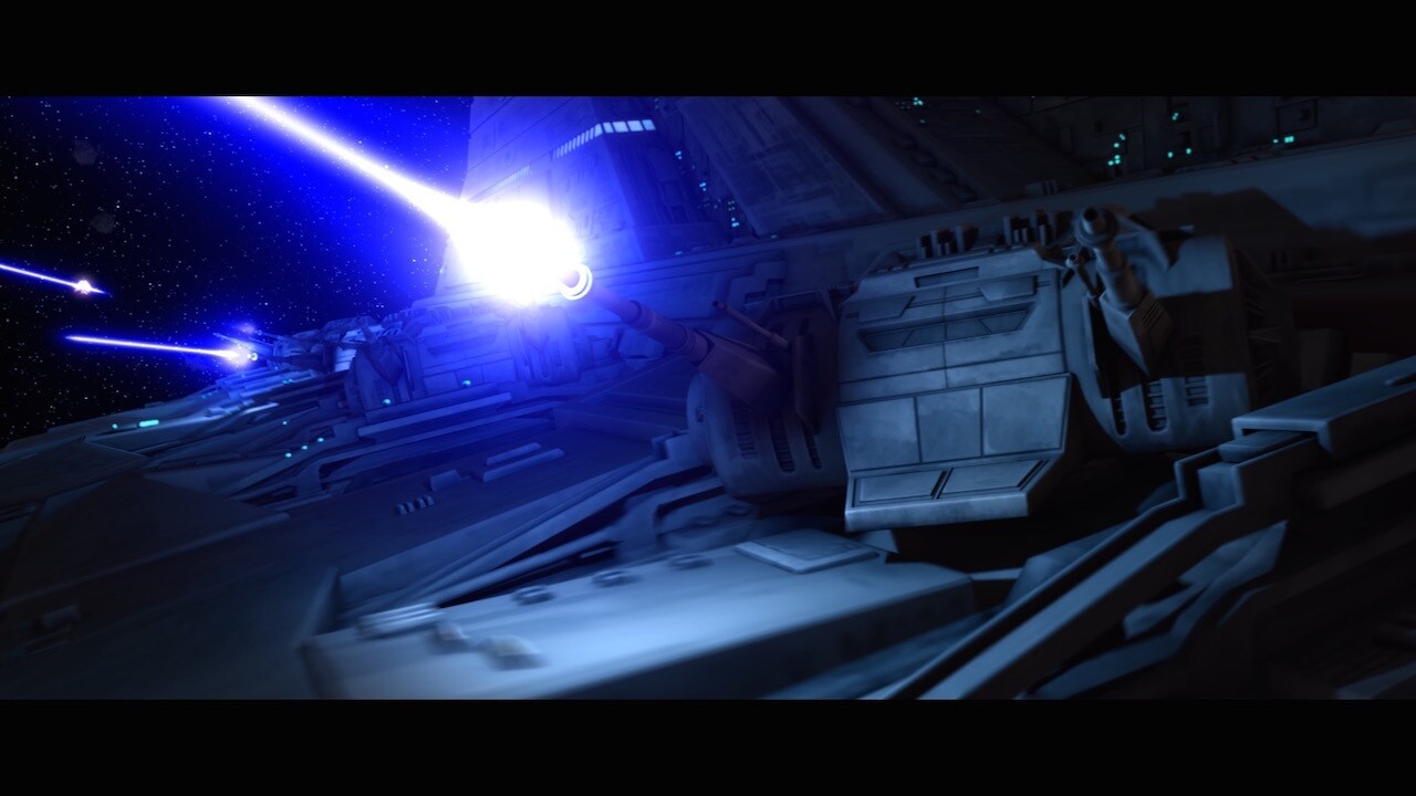 During the space battle, a clone trooper aboard an exploding Republic vessel lets out a distinct,...