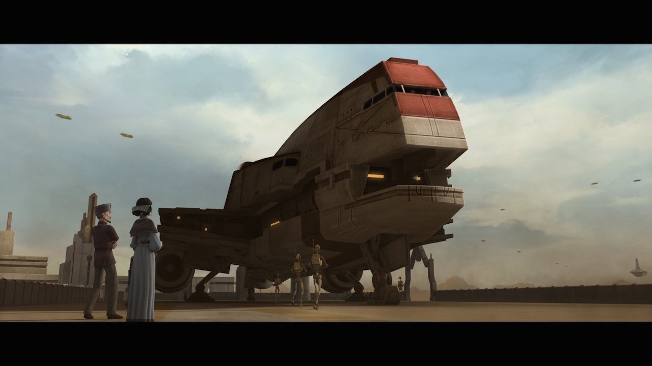 The starship that Padmé and Ahsoka take to Raxus is a Gozanti freighter, a vessel briefly seen in...