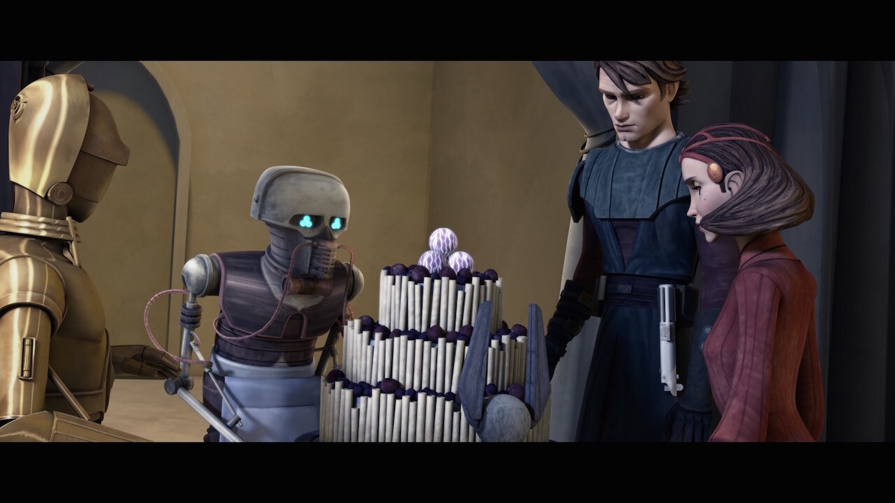 The baker droid is voiced by Duff Goldman from the TV show "Ace of Cakes"; the Food Network show ...