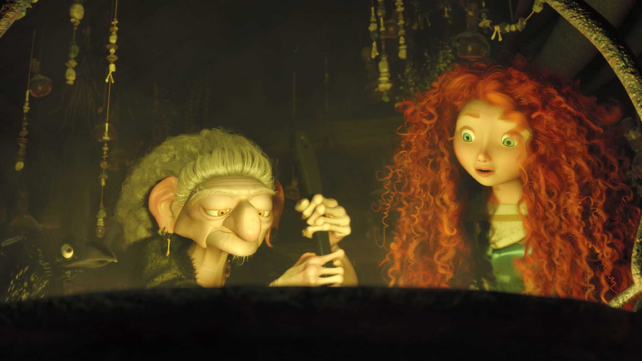 Merida watching as The Witch brews her a magical potion.