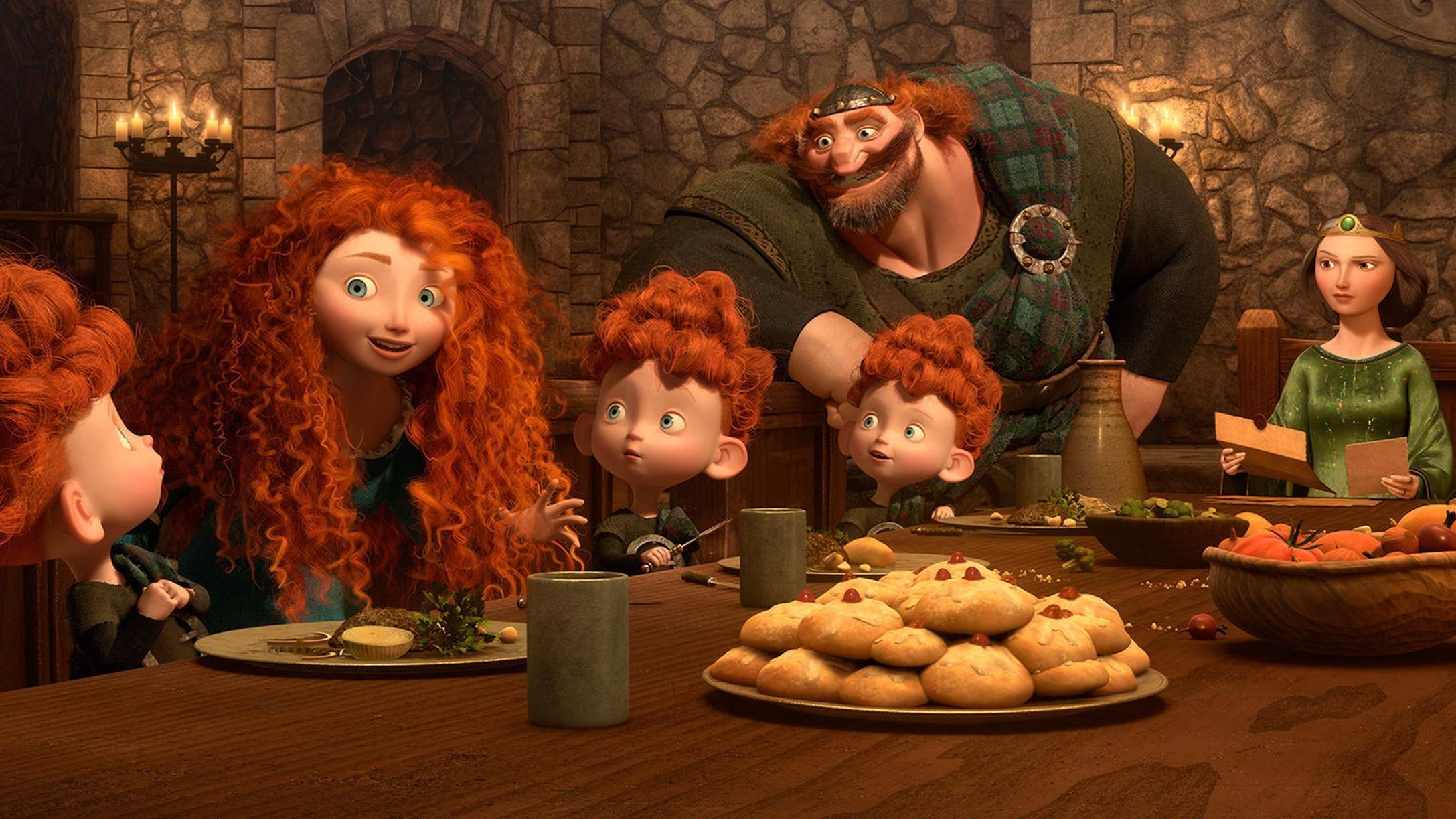 Merida telling her brothers the epic tale of her father's battle with a bear.