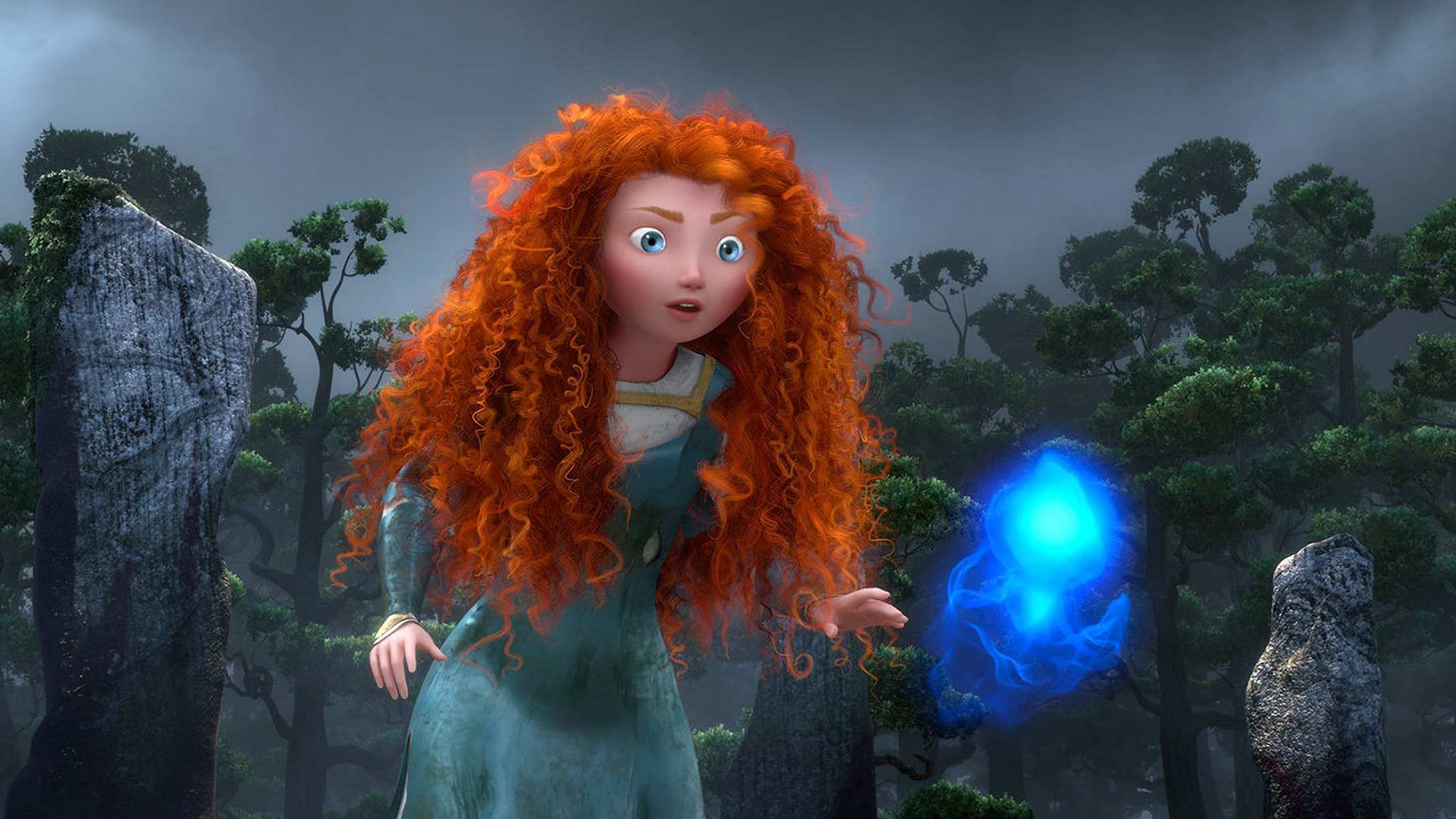 Merida spotting a Wisp in the forest.