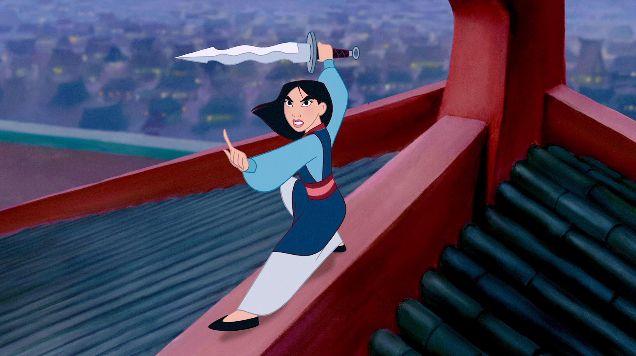 Still from Disney's 'Mulan', she stands ready for combat