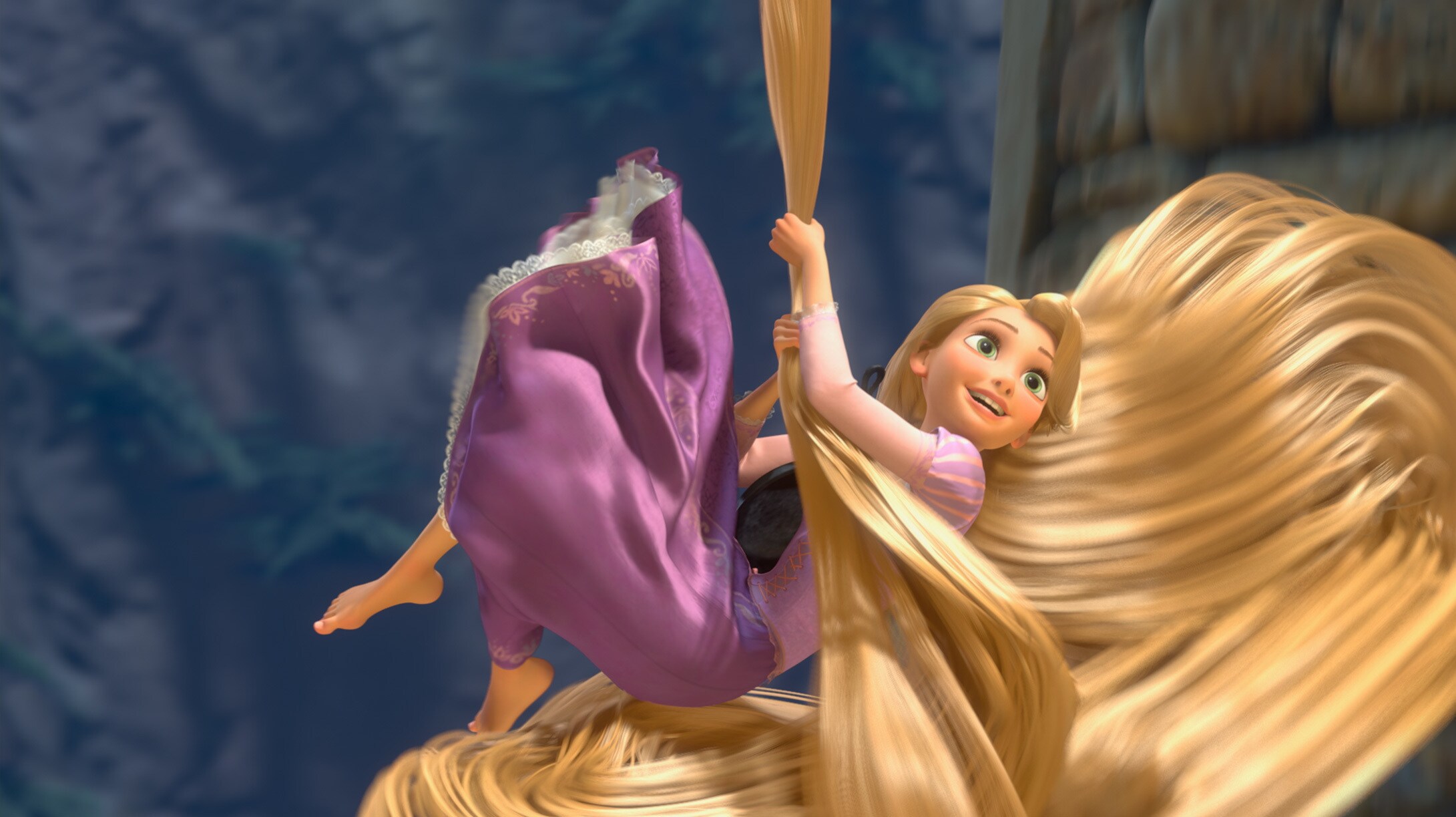 Disney Princess Rapunzel swinging on her hair