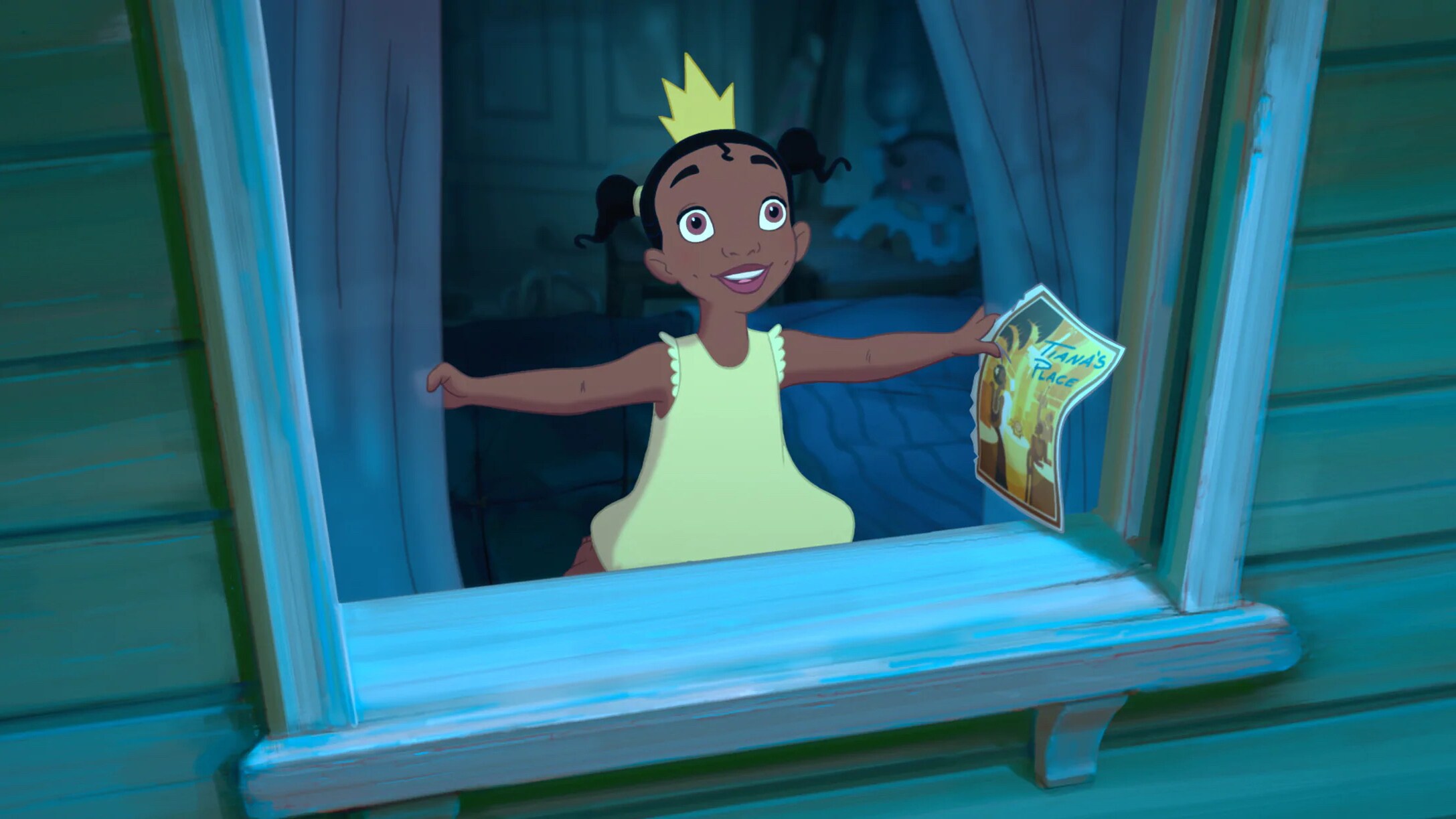 Young Tiana wishing upon the evening star.
