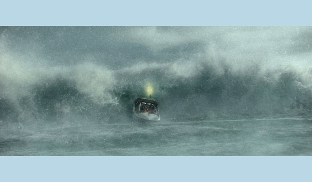 The Coast Guard ship in the stormy waters in the movie "The Finest Hours"