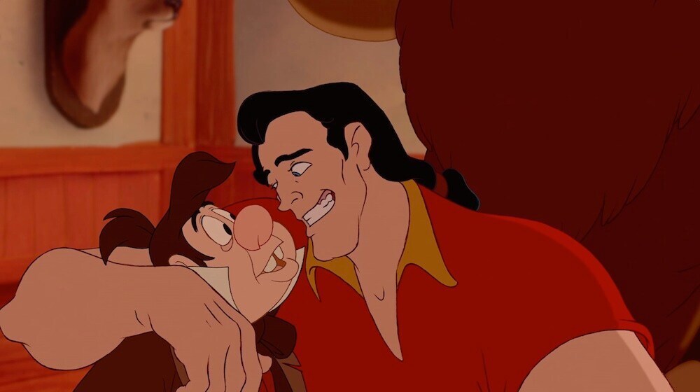 Lefou and Gaston singing in the film "Beauty and the Beast"