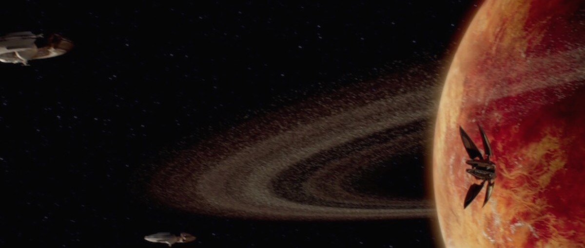 Count Dooku's solar sailer leaving Geonosis