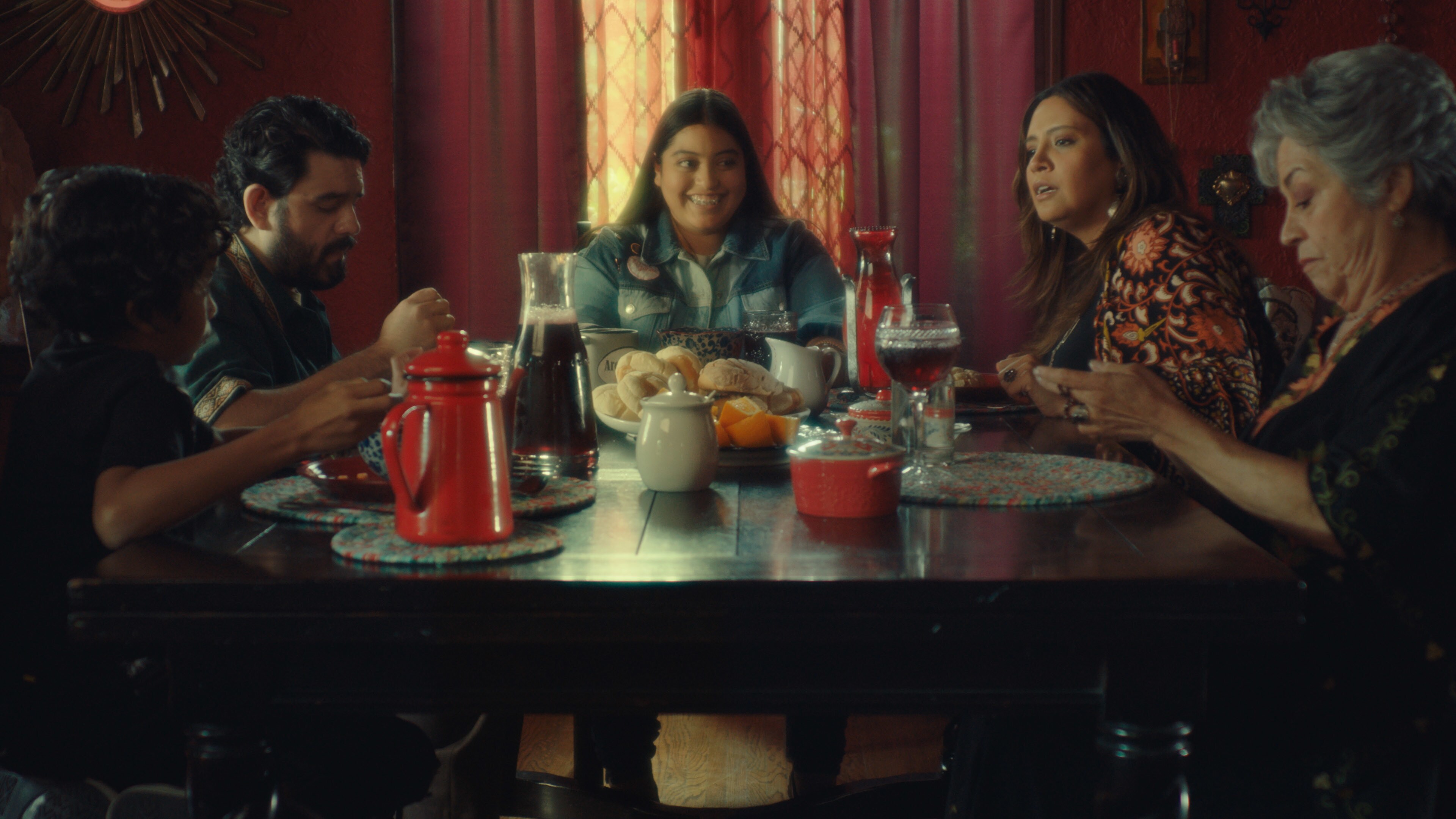 (L-R): Yonas Kibreab as Javier Garcia, Sean Burgos as Danny Garcia, Keyla Monterroso Mejia as Val Garcia, Cristela Alonzo as Lupe Garcia and Terri Hoyos as Cuca Garcia in Disney’s “LAUNCHPAD” Season One short, “GROWING FANGS,” Written and Directed by Ann Marie Pace. Photo courtesy of Disney. © 2021 Disney Enterprises, Inc. All Rights Reserved.