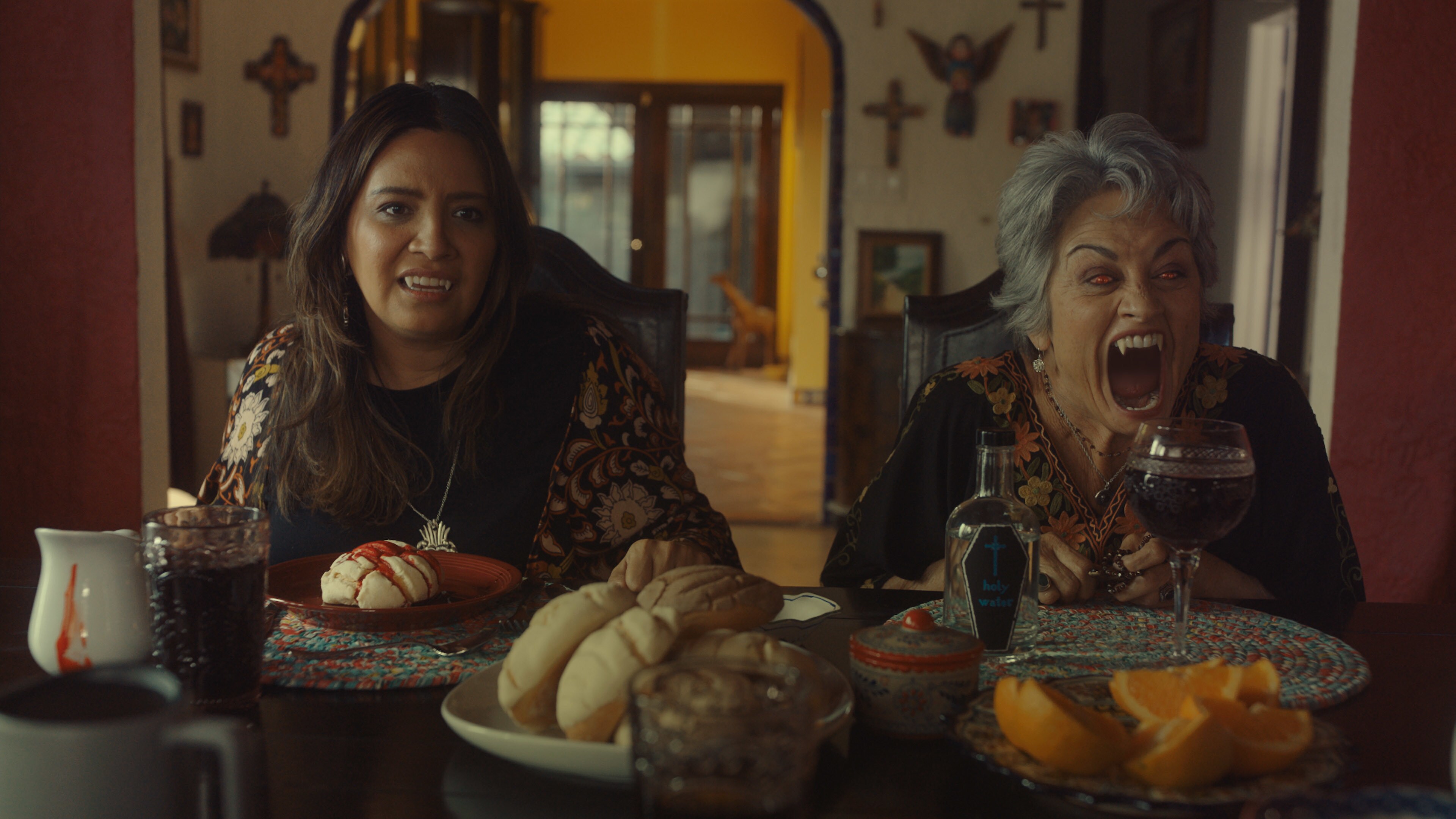 (L-R): Cristela Alonzo as Lupe Garcia and Terri Hoyos as Cuca Garcia in Disney’s “LAUNCHPAD” Season One short, “GROWING FANGS,” Written and Directed by Ann Marie Pace. Photo courtesy of Disney. © 2021 Disney Enterprises, Inc. All Rights Reserved.