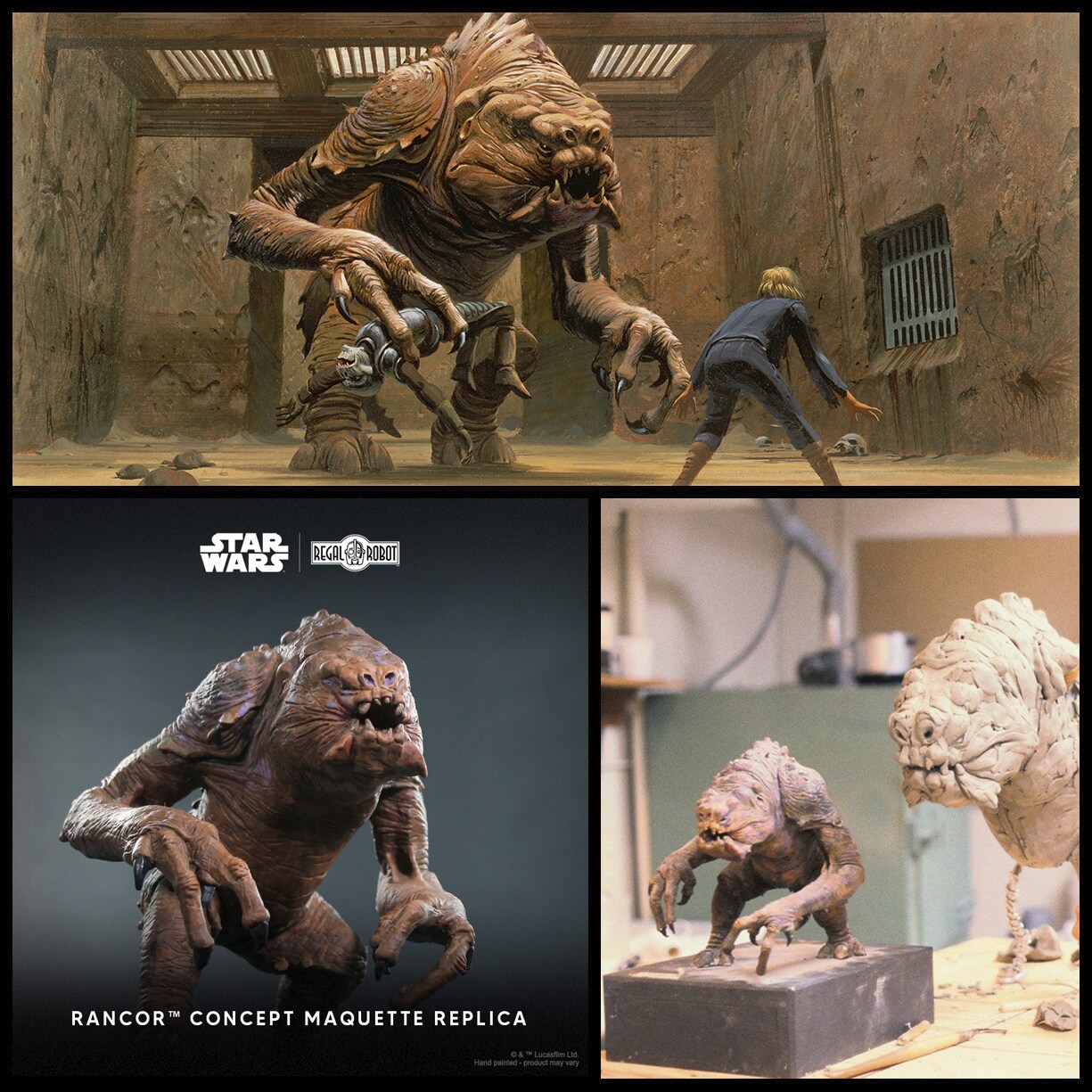 Regal Robot’s New Concept Maquette of the Rancor with concept art and the sculpt