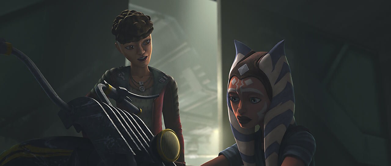 A mechanic named Trace introduces herself, offering to repair Ahsoka's bike. When Ahsoka asks why...
