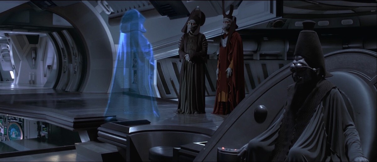 Nute Gunray during a holocall with Darth Sidious
