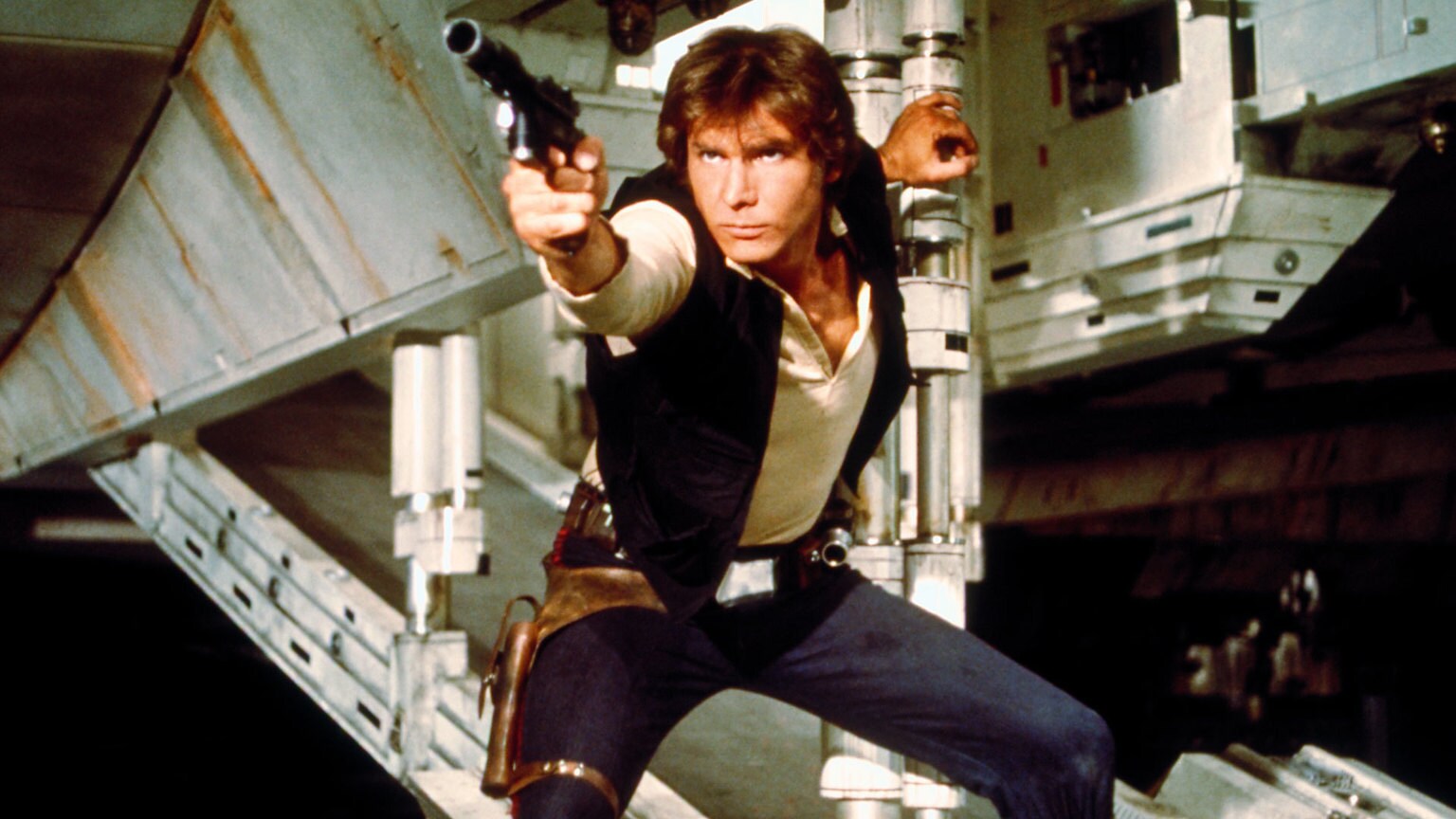Complete Guide to Creating a Character That Readers Will Love - A Study of Han Solo 3 Han Solo shooting a gun at the bottom of the Falcon Ramp.