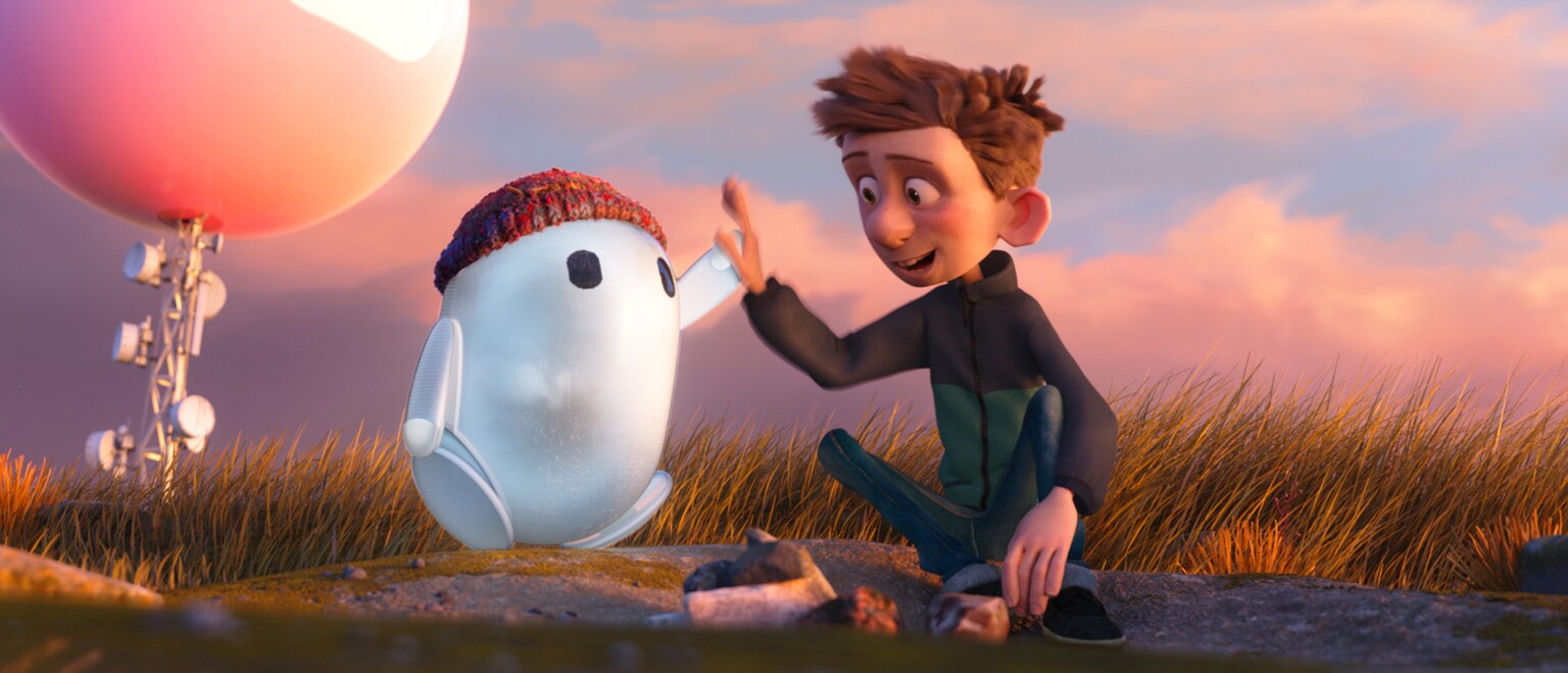 Image of Ron and Barney high-fiving from the 20th Century Studios movie Ron's Gone Wrong.