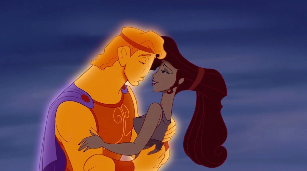 Hercules and Meg embrace in "Hercules"