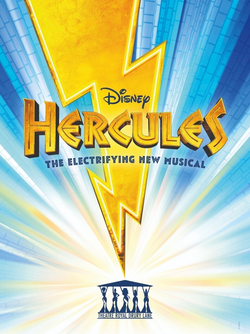 Hercules logo on a blue and yellow background with a yellow lightening bolt going down the middle of image