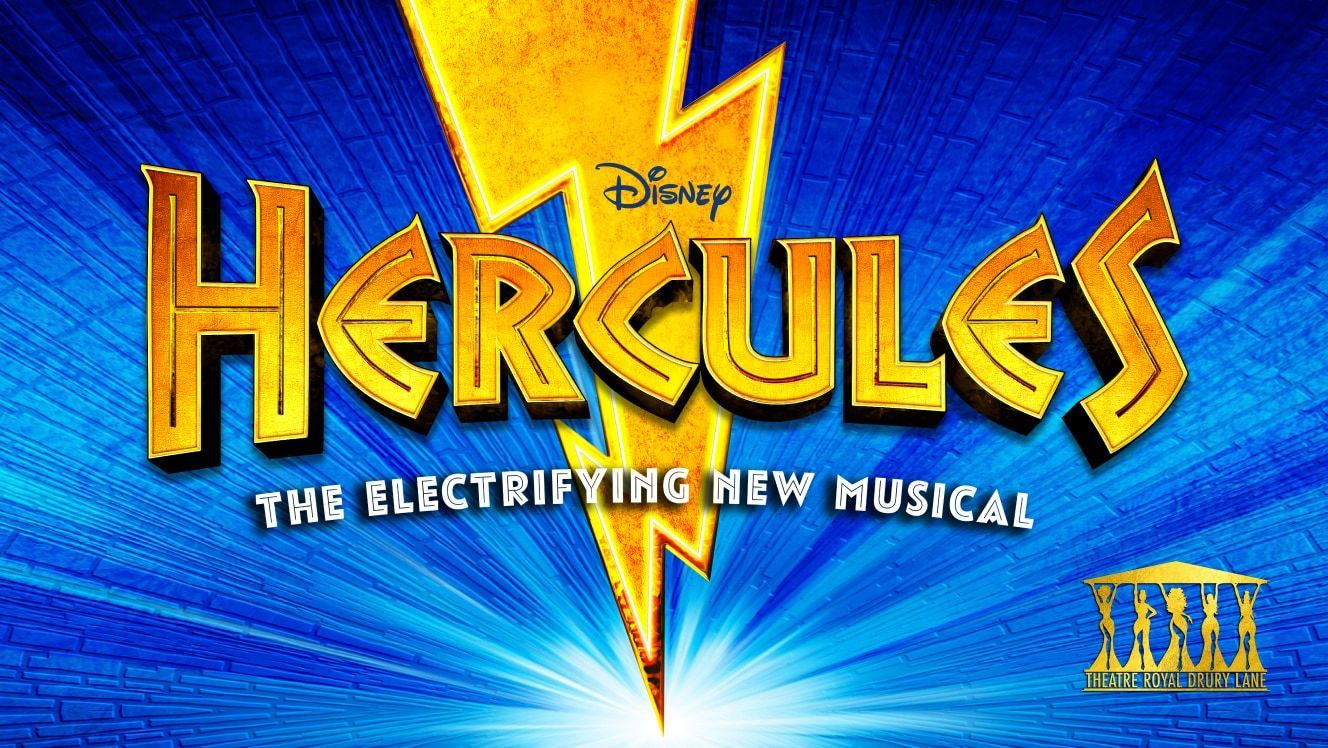 Hercules logo on a blue background with a gold lightning strike down the middle