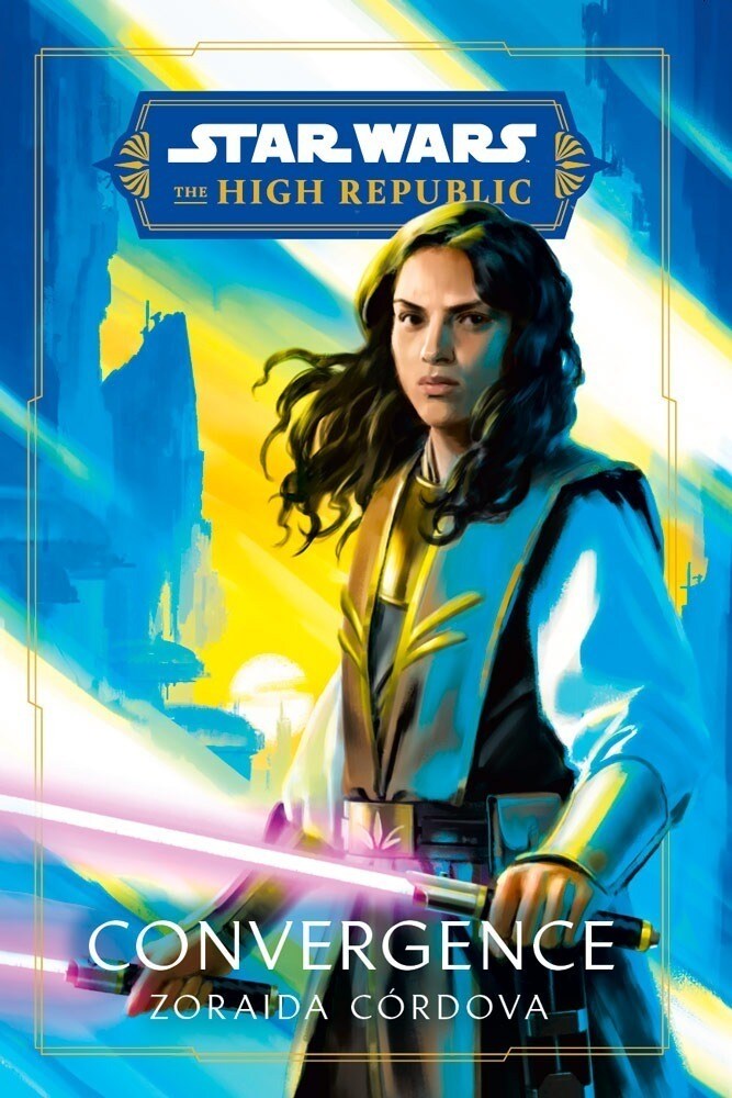 A Jedi stands with two purple lightsabers on the cover of Star Wars: The High Republic: Convergence.