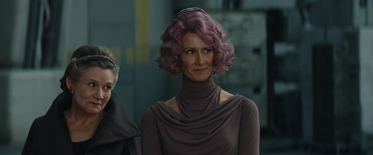 Amilyn Holdo standing with Leia Organa