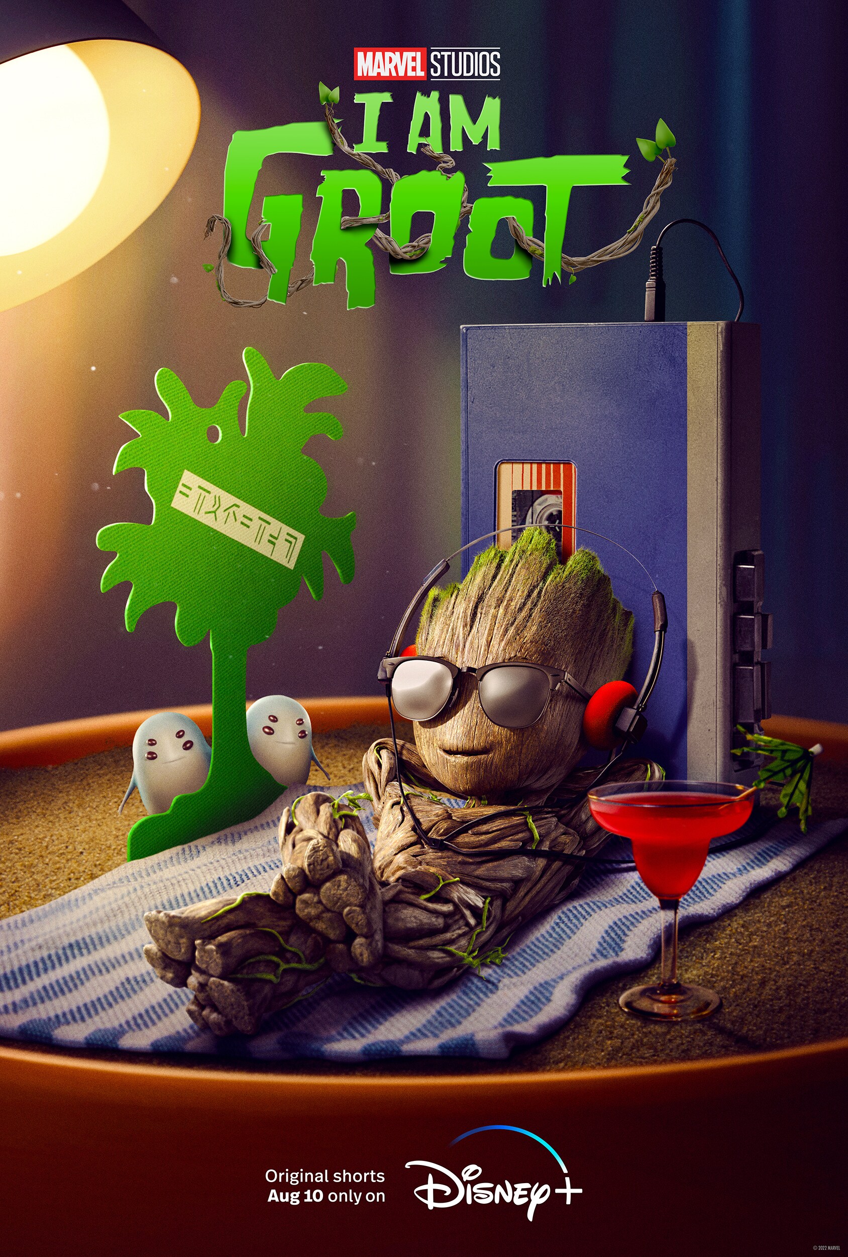 Poster of Groot sat in a beach-like setting.