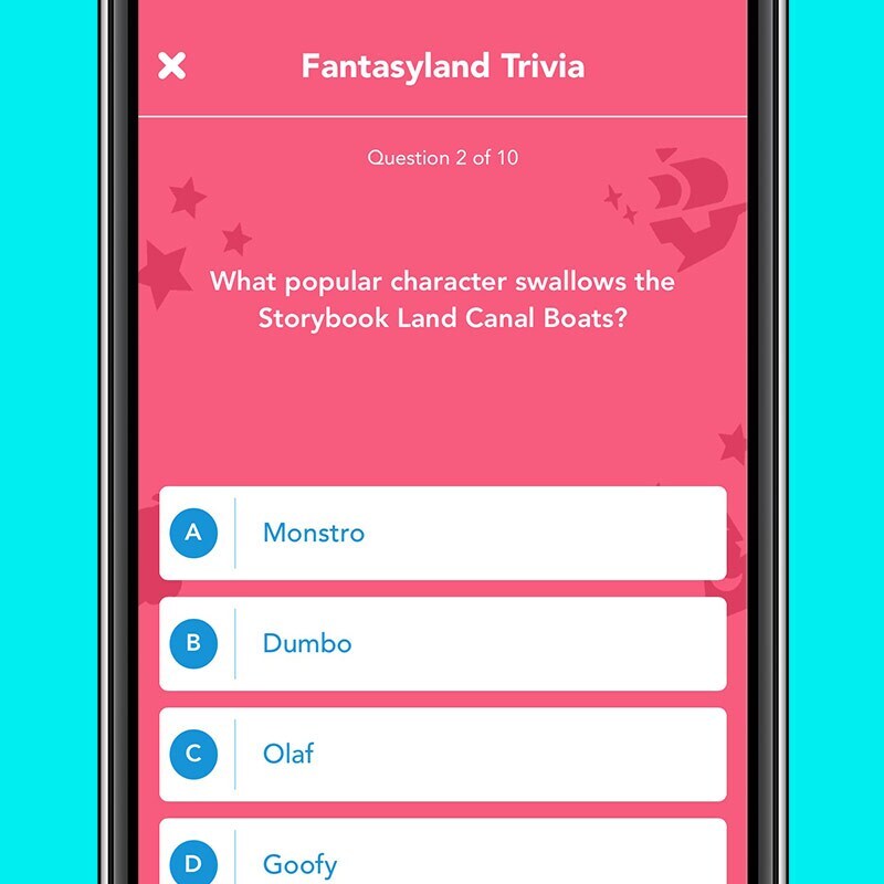 Screen shot of Fantasyland trivia on the Disneyland Park app