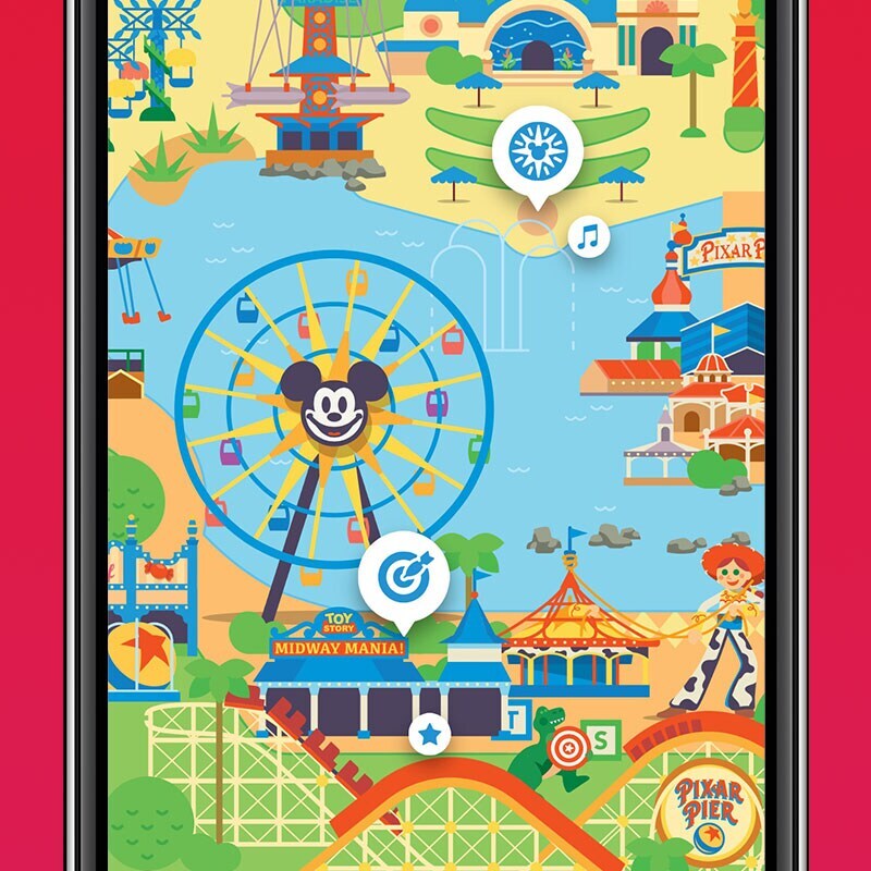 California Adventure map on the Disenyland park app