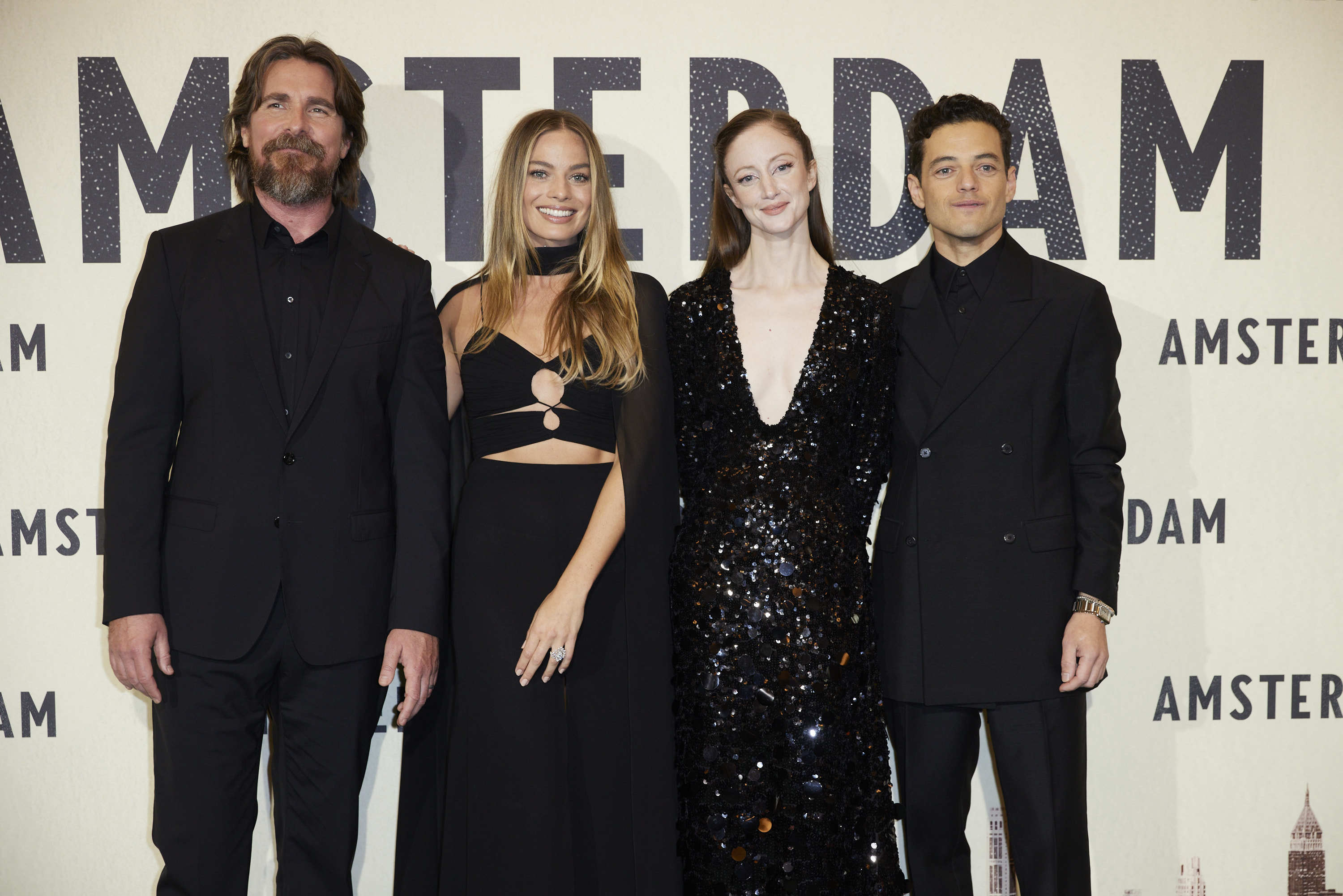 Christian Bale, Margot Robbie, Andrea Riseborough and Rami Malek.