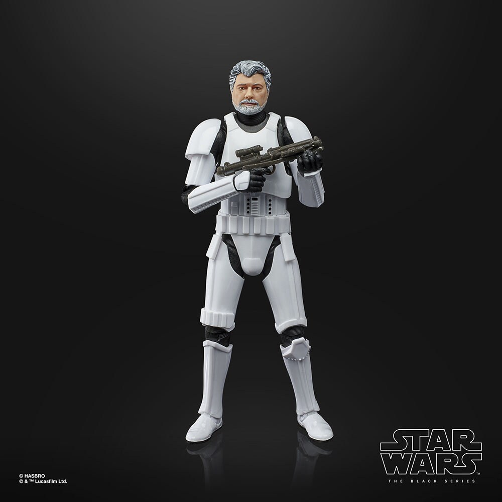 Hasbro’s Star Wars: The Black Series George Lucas with blaster out of package 