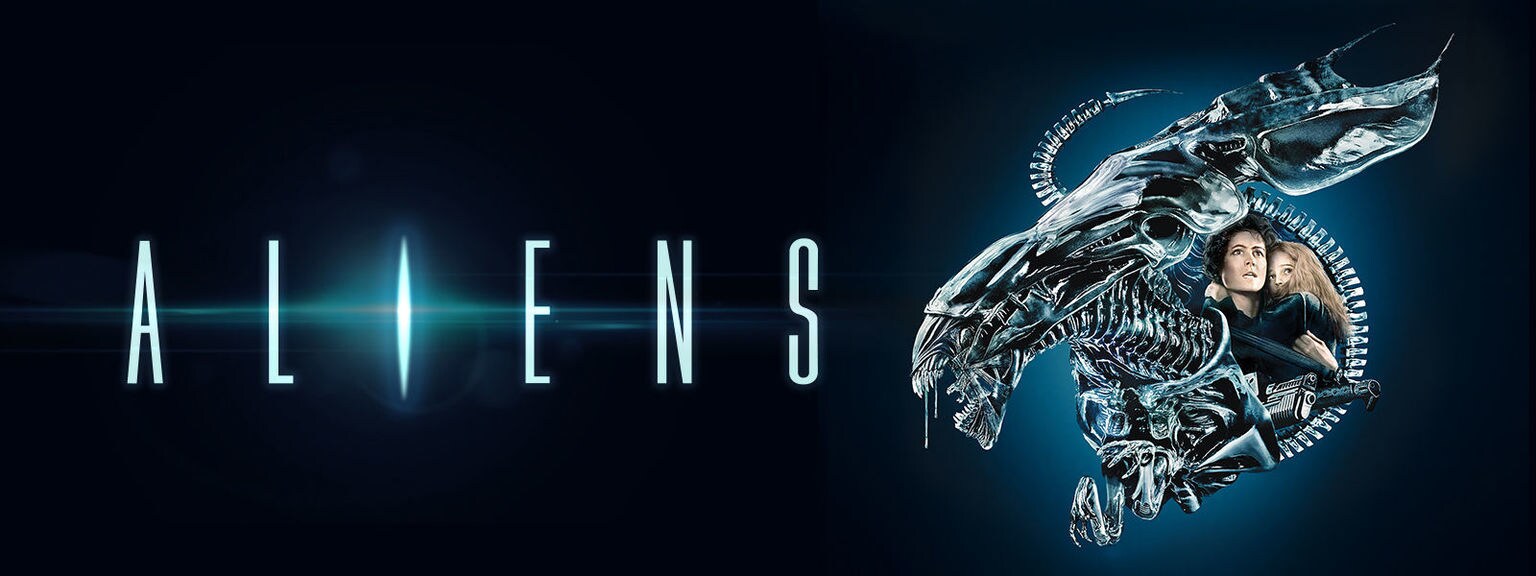 Image of an alien with 2 characters from the movie "Aliens"