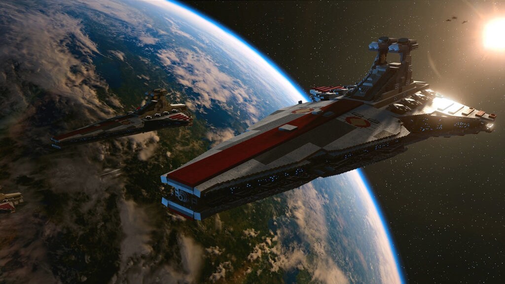 A Venator-class Star Destroyer in LEGO Star Wars: The Skywalker Saga.
