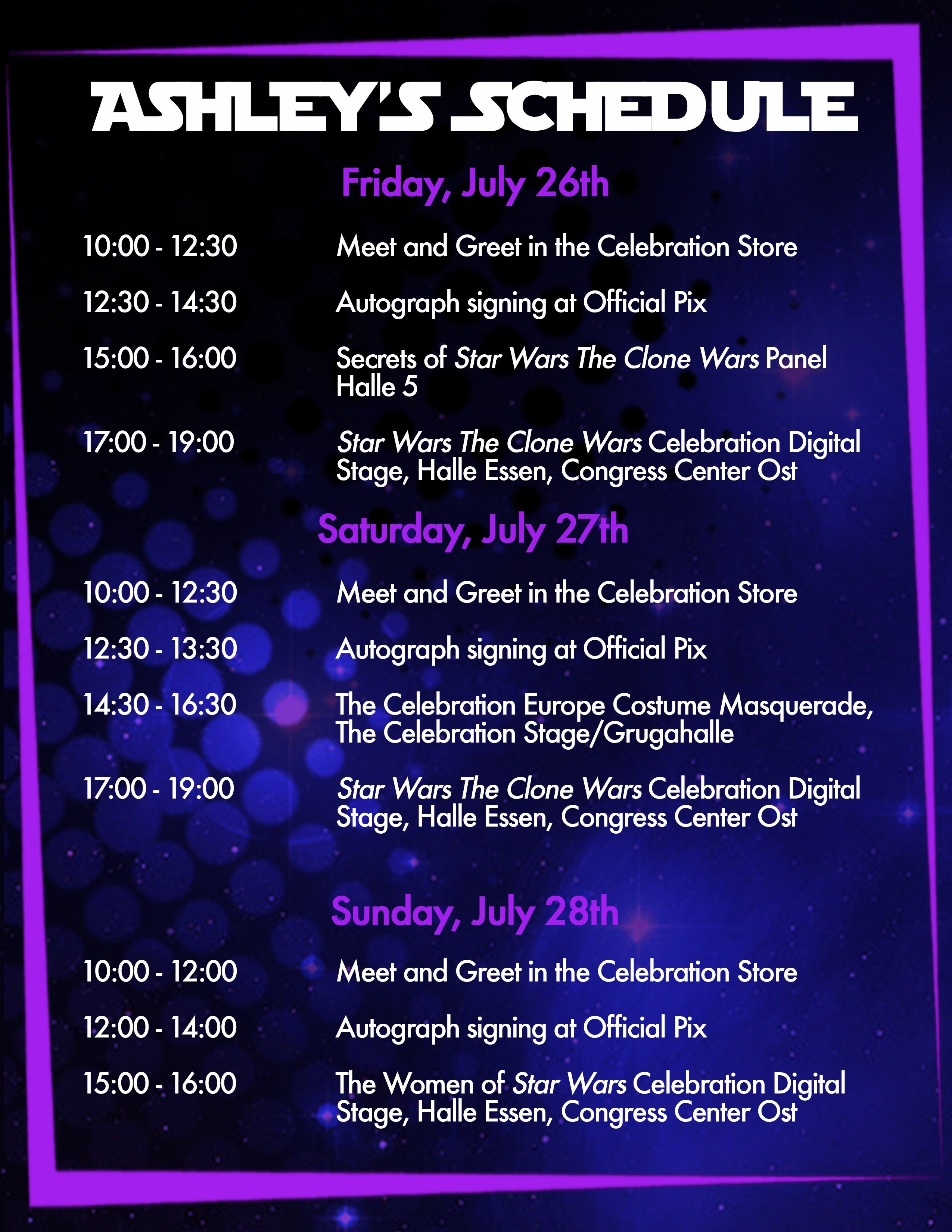 Ashley's Star Wars Celebration Schedule
