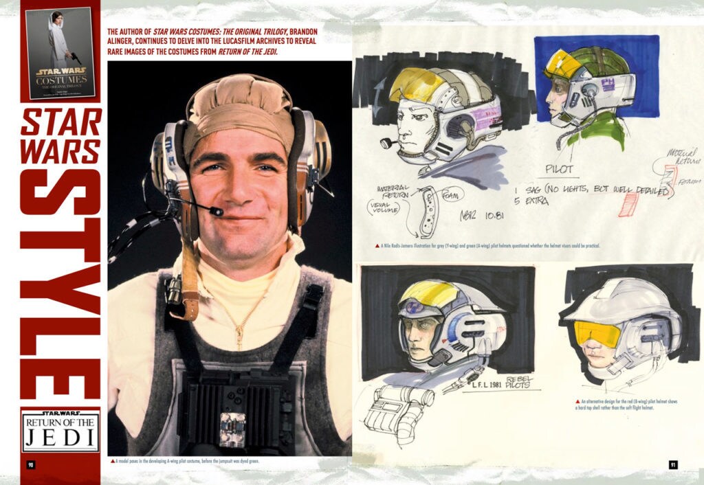 A spread from Star Wars Insider: Icons of the Galaxy featuring sketches of pilot gear.