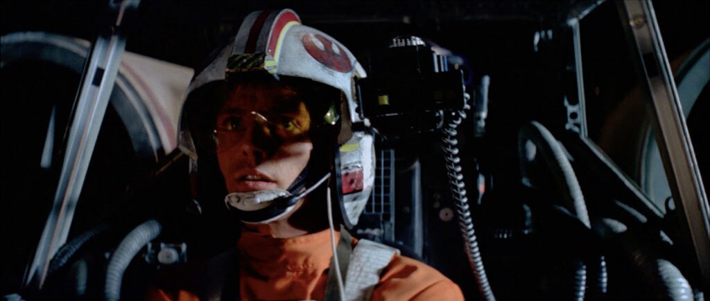 Luke Skywalker pilots an X-wing in A New Hope.