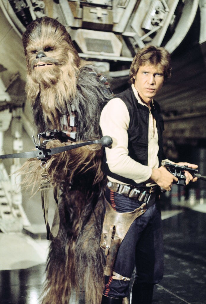 Photo shoot of Han Solo and Chewbacca from Star Wars: A New Hope, from the book Star Wars Icons: Han Solo.