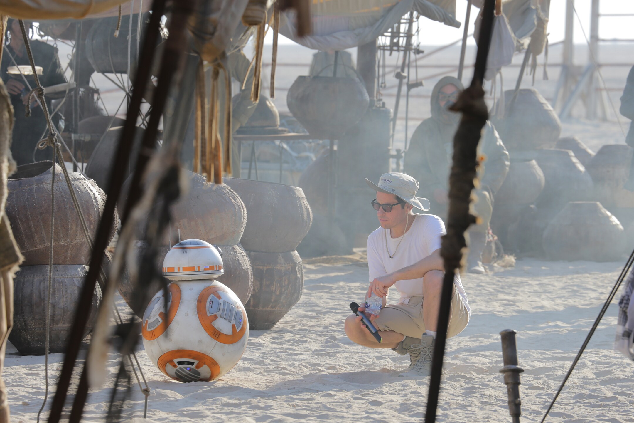 J.J. Abrams on the set of Star Wars: The Force Awakens with BB-8