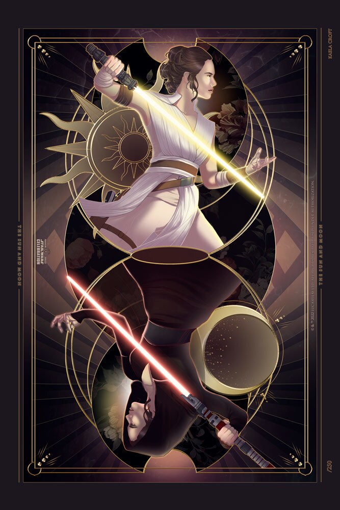 Kaela Croft – “The Sun and Moon” Star Wars art featuring Rey and her dark-side image.