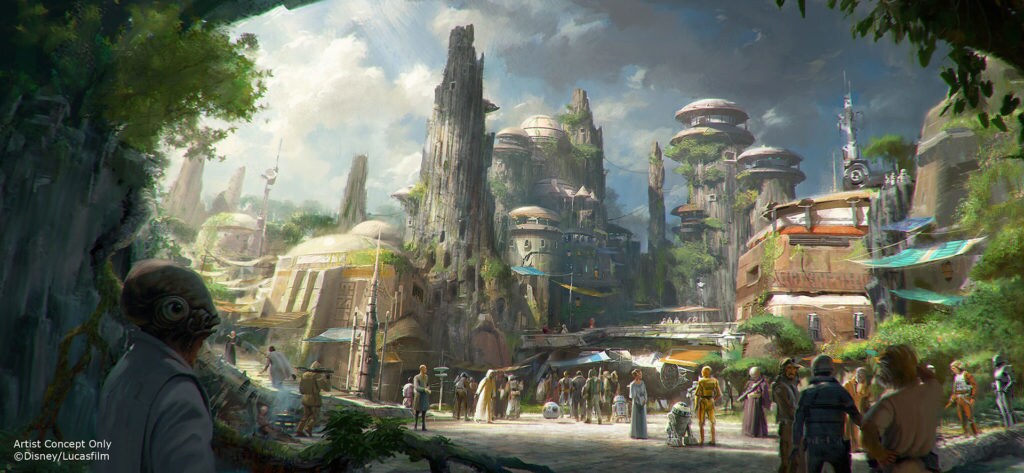 Concept art of the village created for Disney's Star Wars: Galaxy's Edge.