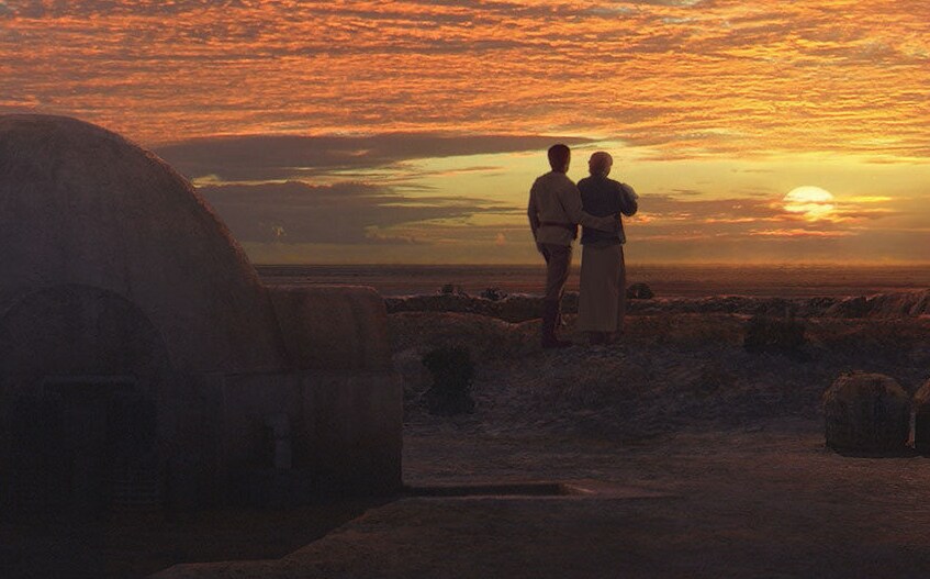 Owen and Beru watch the Tatooine sunset.