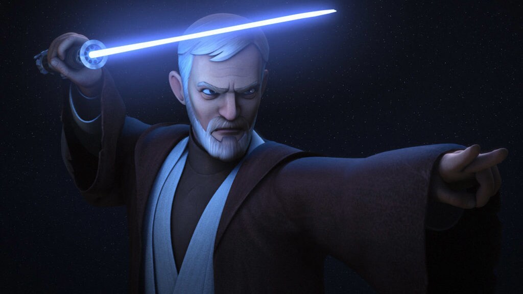 Obi-Wan Kenobi wields a lightsaber in Star Wars Rebels.