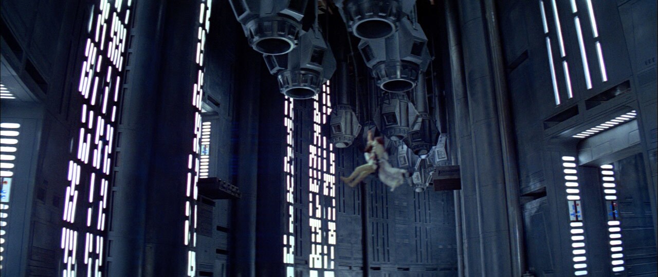 Luke and Leia swing across the Death Star corridor in Star Wars: A New Hope.