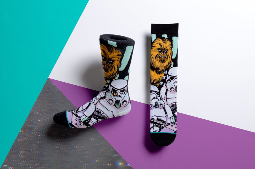 Stance's Star Wars socks: Chewbacca and stormtroopers.