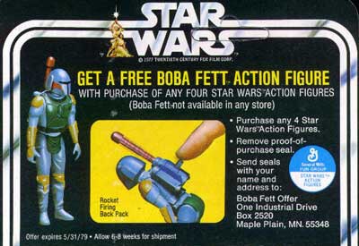 The cardback ad for Boba Fett with rocket-firing backpack